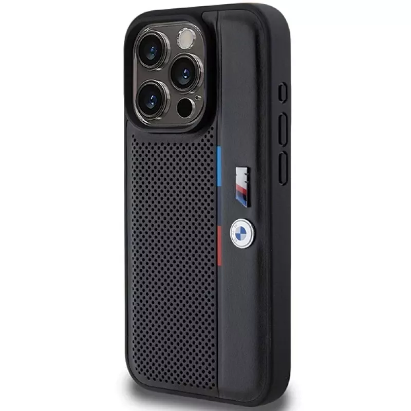 BMW Perforated Tricolor Line Hard Case für Apple iPhone 15 Pro 6.1 Schwarz