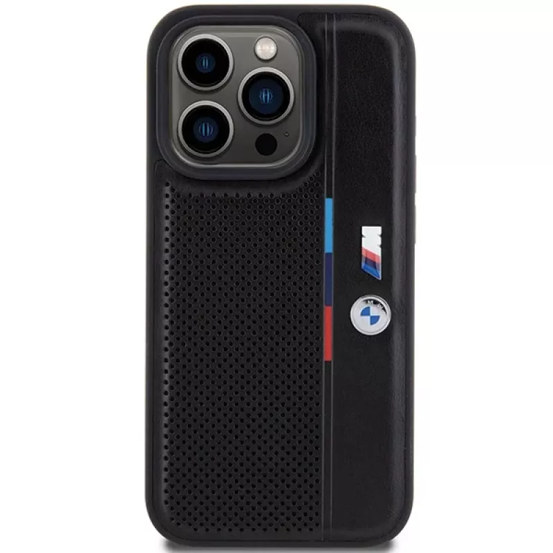 BMW Perforated Tricolor Line Hard Case für Apple iPhone 15 Pro 6.1 Schwarz