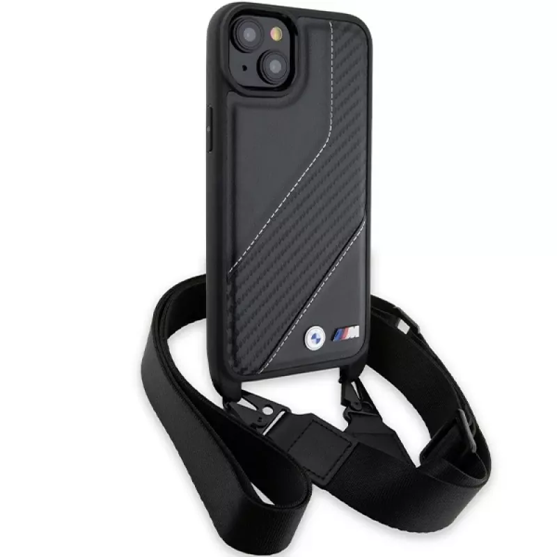 BMW BMHCP15S23PSCCK iPhone 15 / 14 / 13 Black Hardcase M Edition Carbon Stripe & Strap