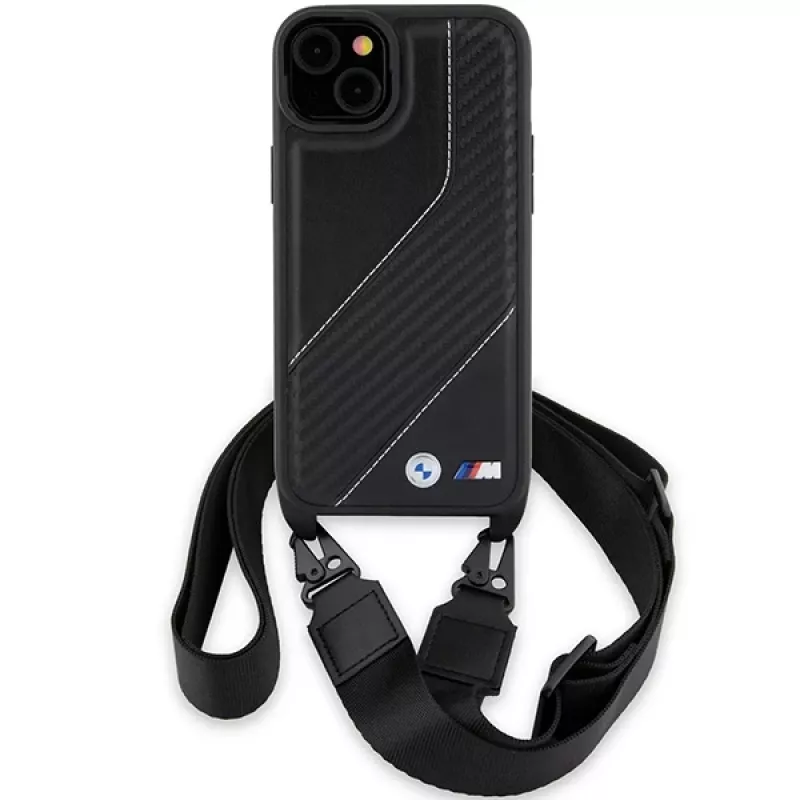 BMW M Edition Carbon Stripe & Strap Hard Case für iPhone 15 Plus / 14 Plus 6,7 inch Schwarz