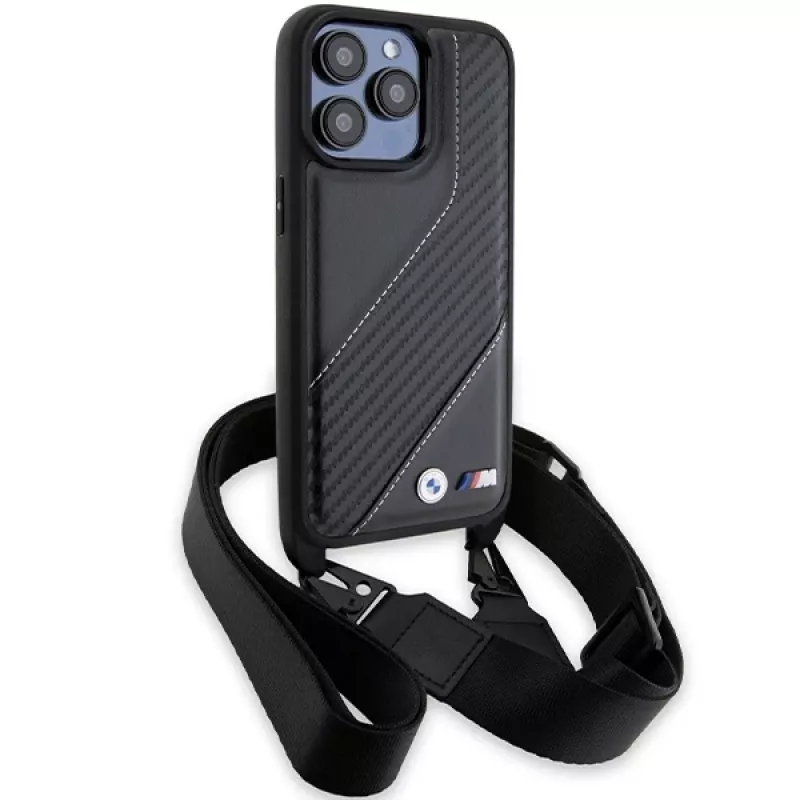 BMW BMHCP15X23PSCCK iPhone 15 Pro Max 6,7 inch Black Hardcase M Edition Carbon Stripe & Strap