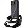 BMW BMHCP15S23PSVTK iPhone 15 / 14 / 13 Black Hardcase M Edition Carbon Tricolor Lines & Strap