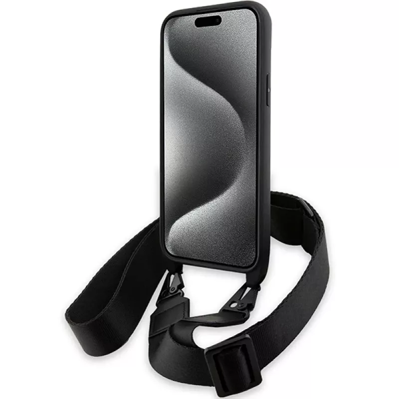 BMW BMHCP15S23PSVTK iPhone 15 / 14 / 13 Black Hardcase M Edition Carbon Tricolor Lines & Strap