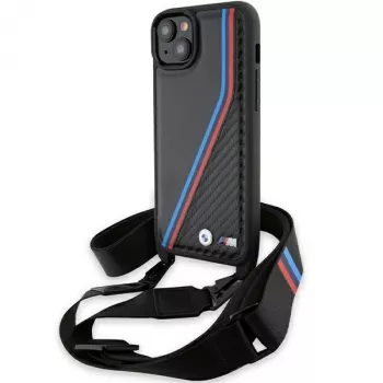 BMW M Edition Carbon Tricolor Lines Hardcase für iPhone 15 Plus / 14 Plus 6,7 inch Schwarz mit Trageband