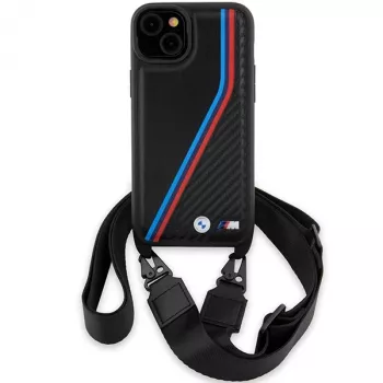 BMW M Edition Carbon Tricolor Lines Hardcase für iPhone 15 Plus / 14 Plus 6,7 inch Schwarz mit Trageband