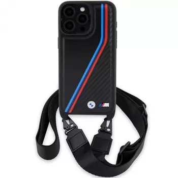BMW M Edition Carbon Tricolor Lines Hard Case für Apple iPhone 15 Pro 6,1 inch Schwarz mit Trageband