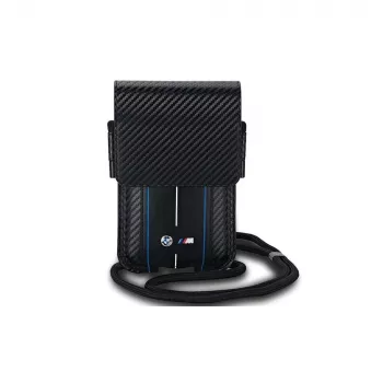 BMW Signature Collection Wallet Bag für iPhone 15 Pro Max - Schwarz Carbon Blau Streifen