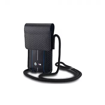 BMW Signature Collection Wallet Bag für iPhone 15 Pro Max - Schwarz Carbon Blau Streifen