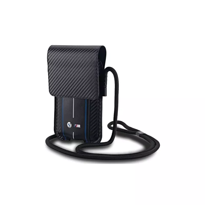 BMW Signature Collection Wallet Bag für iPhone 15 Pro Max - Schwarz Carbon Blau Streifen