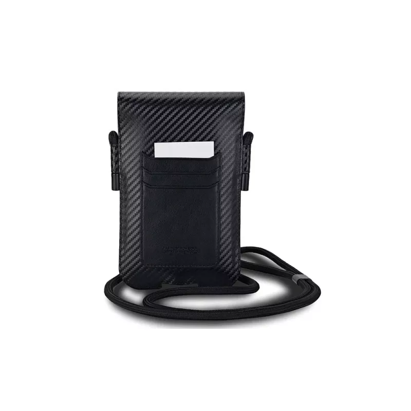 BMW Signature Collection Wallet Bag für iPhone 15 Pro Max - Schwarz Carbon Blau Streifen