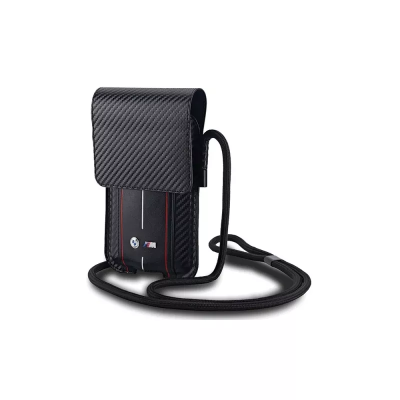 BMW Wallet Bag für iPhone 15 Pro Max - Schwarz Carbon Rot Streifen