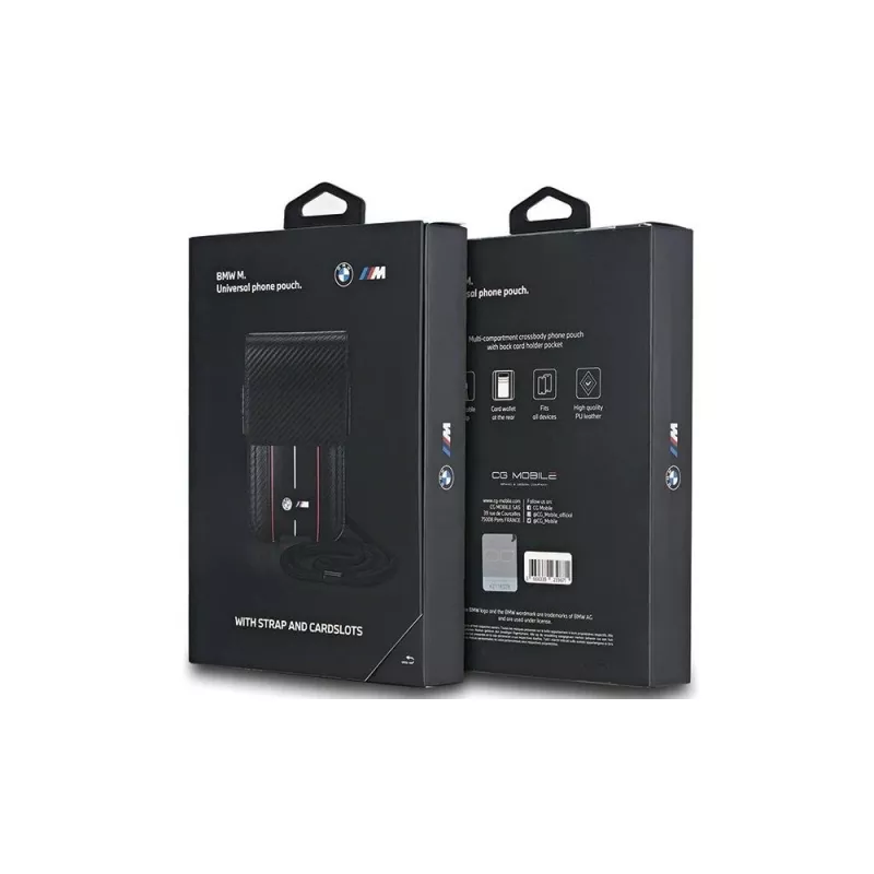 BMW Wallet Bag für iPhone 15 Pro Max - Schwarz Carbon Rot Streifen