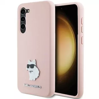 Karl Lagerfeld KLHCS23MSMHCNPP Silicone Case für Samsung Galaxy S23+ mit Choupette Metallpin - Pink