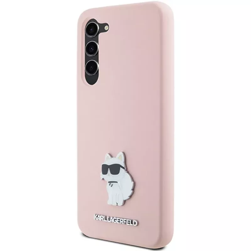 Karl Lagerfeld KLHCS23MSMHCNPP Silicone Case für Samsung Galaxy S23+ mit Choupette Metallpin - Pink