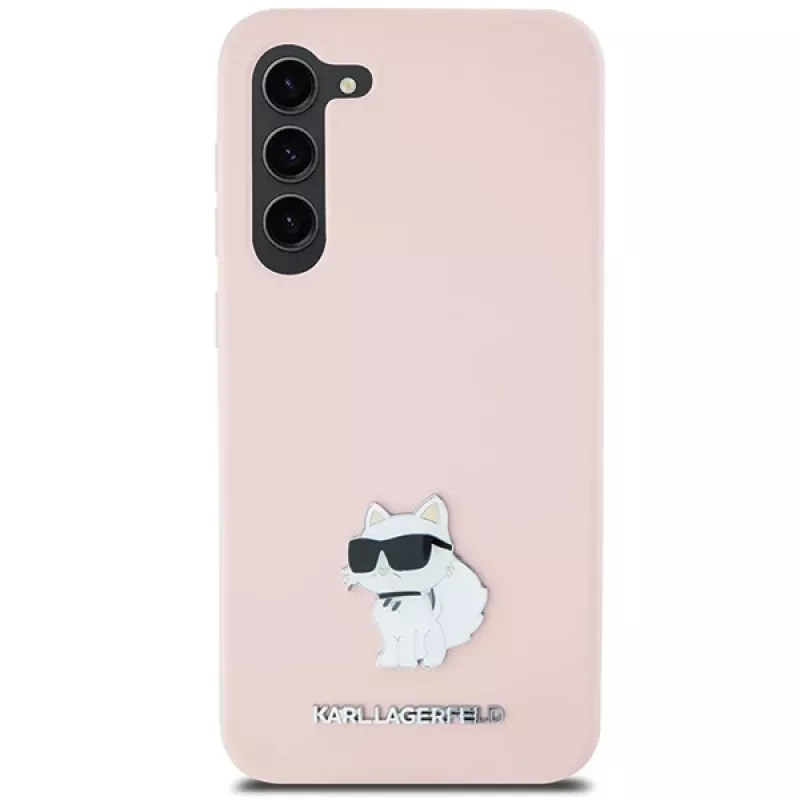 Karl Lagerfeld KLHCS23MSMHCNPP Silicone Case für Samsung Galaxy S23+ mit Choupette Metallpin - Pink