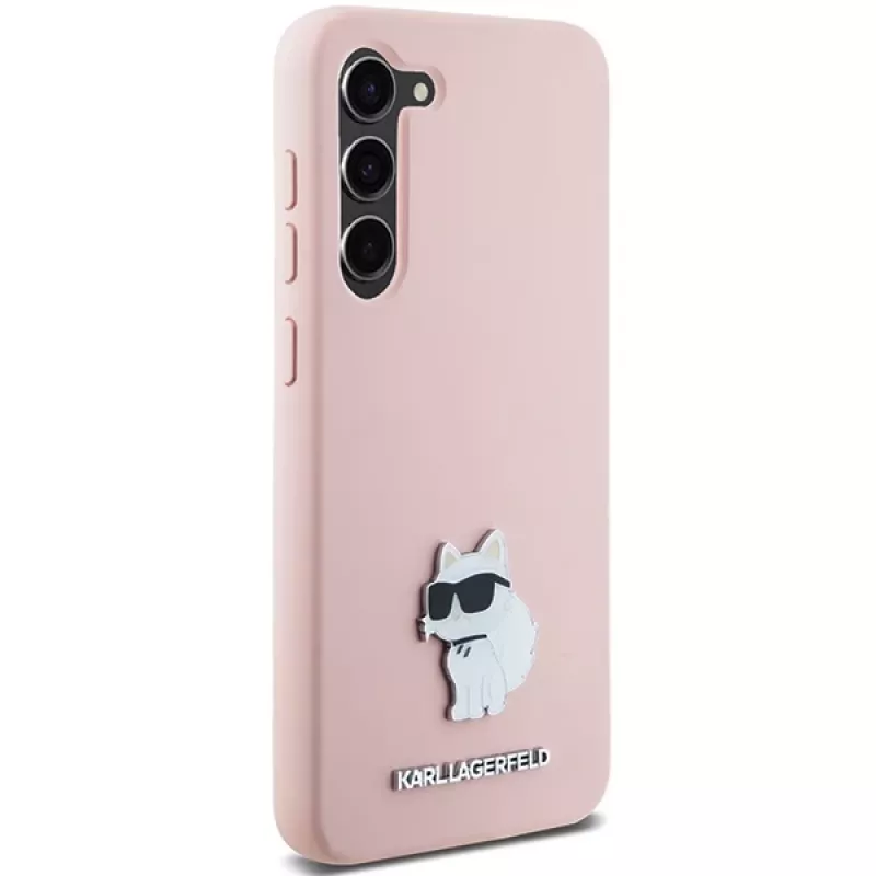 Karl Lagerfeld KLHCS23MSMHCNPP Silicone Case für Samsung Galaxy S23+ mit Choupette Metallpin - Pink