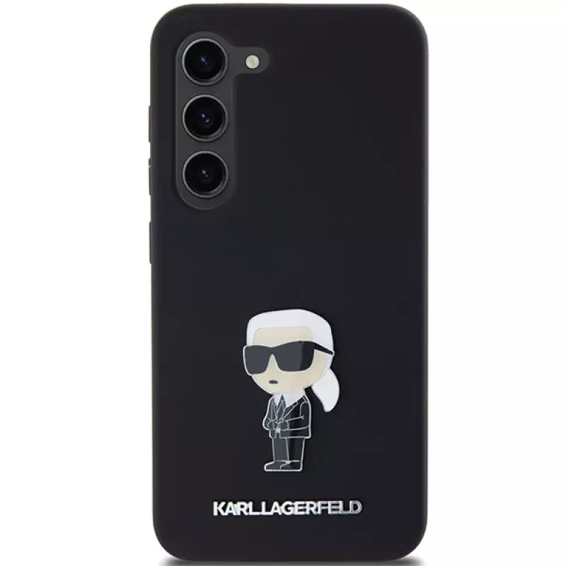 Karl Lagerfeld Ikonik Metal Pin Silicone Case für Samsung Galaxy S23 - Schwarz