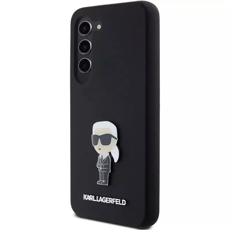 Karl Lagerfeld KLHCS23MSMHKNPK Silikon Ikonik Metal Pin Case für Samsung Galaxy S23+ Schwarz