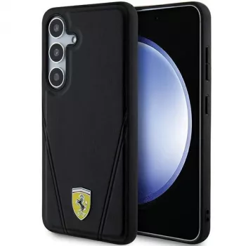 Ferrari FEHMS24MP3BAK Hot Stamp V Lines MagSafe Hard Case für Samsung Galaxy S24+ (Schwarz)