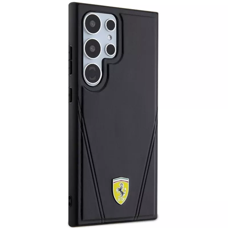 Ferrari FEHMS24LP3BAK Hardcase für Samsung Galaxy S24 Ultra, Schwarz, Hot Stamp V-Linien, MagSafe