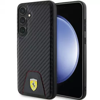 Ferrari FEHCS24MN3PUK Hard Case für Samsung Galaxy S24+ (SM-S926) - Carbon Stitched Bottom - Schwarz
