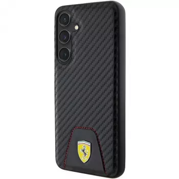 Ferrari FEHCS24MN3PUK Hard Case für Samsung Galaxy S24+ (SM-S926) - Carbon Stitched Bottom - Schwarz