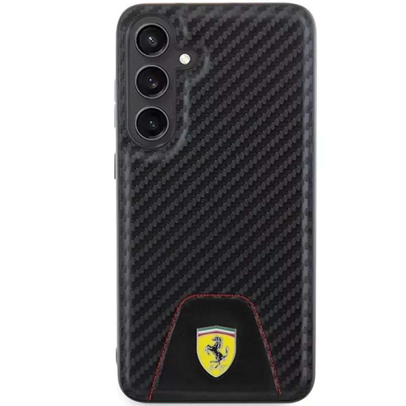 Ferrari FEHCS24MN3PUK Hard Case für Samsung Galaxy S24+ (SM-S926) - Carbon Stitched Bottom - Schwarz