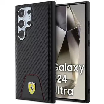 Ferrari FEHCS24LN3PUK Hard Case für Samsung Galaxy S24 Ultra, Carbon Stitched Bottom, Schwarz