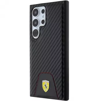 Ferrari FEHCS24LN3PUK Hard Case für Samsung Galaxy S24 Ultra, Carbon Stitched Bottom, Schwarz