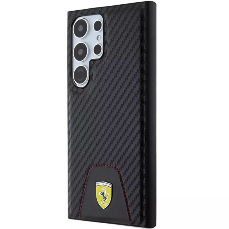 Ferrari FEHCS24LN3PUK Hard Case für Samsung Galaxy S24 Ultra, Carbon Stitched Bottom, Schwarz