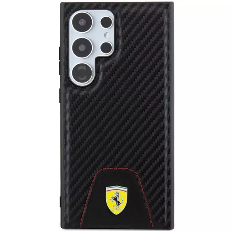 Ferrari FEHCS24LN3PUK Hard Case für Samsung Galaxy S24 Ultra, Carbon Stitched Bottom, Schwarz
