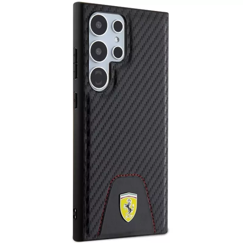 Ferrari FEHCS24LN3PUK Hard Case für Samsung Galaxy S24 Ultra, Carbon Stitched Bottom, Schwarz