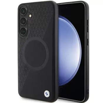 BMW Signature Leather Hard Case für Samsung Galaxy S24+ - Half Textured & Circle MagSafe - Schwarz