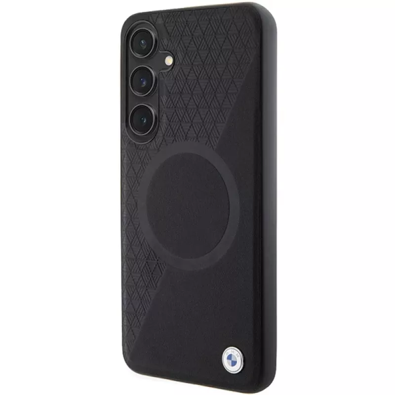 BMW Signature Leather Hard Case für Samsung Galaxy S24+ - Half Textured & Circle MagSafe - Schwarz