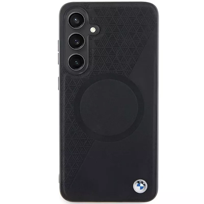 BMW Signature Leather Hard Case für Samsung Galaxy S24+ - Half Textured & Circle MagSafe - Schwarz
