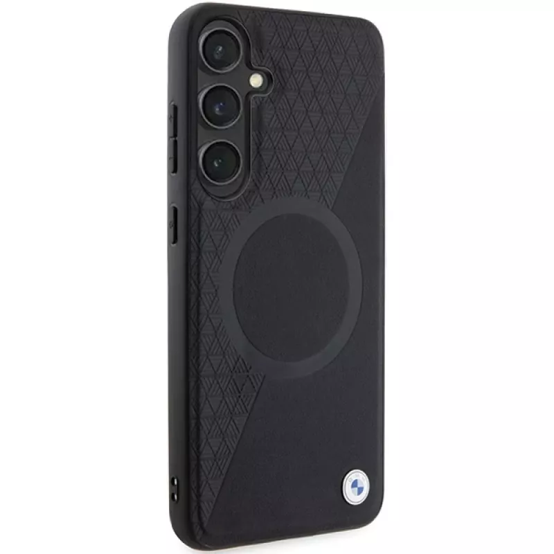 BMW Signature Leather Hard Case für Samsung Galaxy S24+ - Half Textured & Circle MagSafe - Schwarz