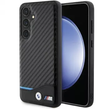 BMW M Collection Echtleder Carbonfaser Hard Back Cover für Samsung Galaxy S24 - Schwarz