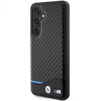 BMW M Collection Echtleder Carbonfaser Hard Back Cover für Samsung Galaxy S24 - Schwarz
