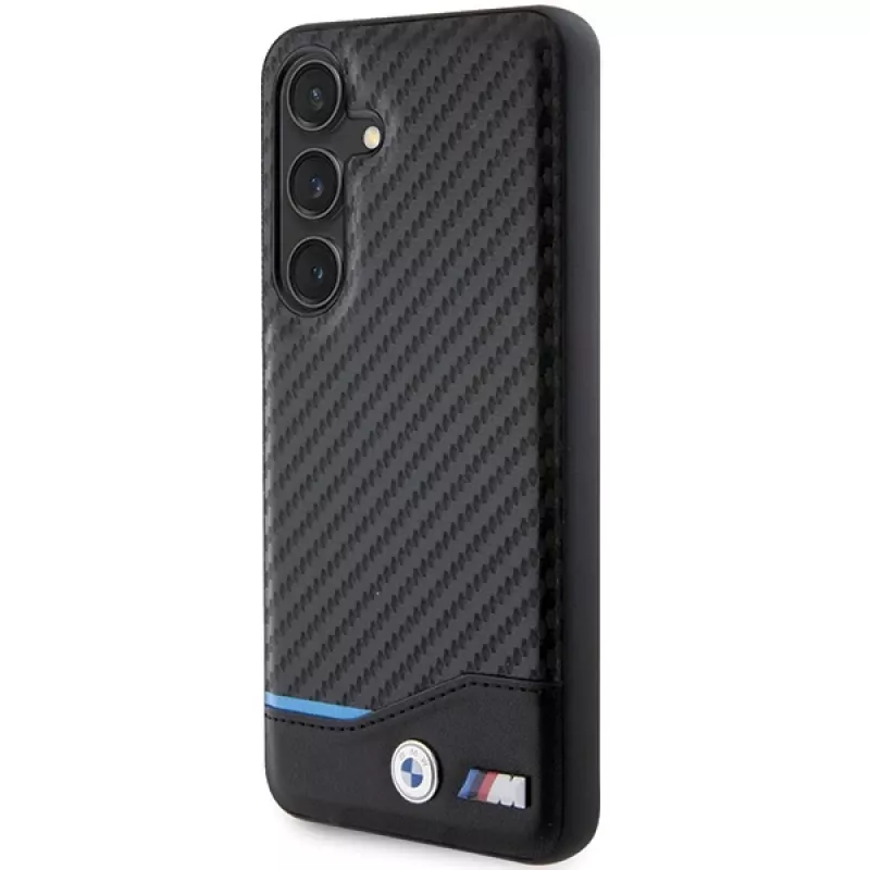 BMW M Collection Echtleder Carbonfaser Hard Back Cover für Samsung Galaxy S24 - Schwarz