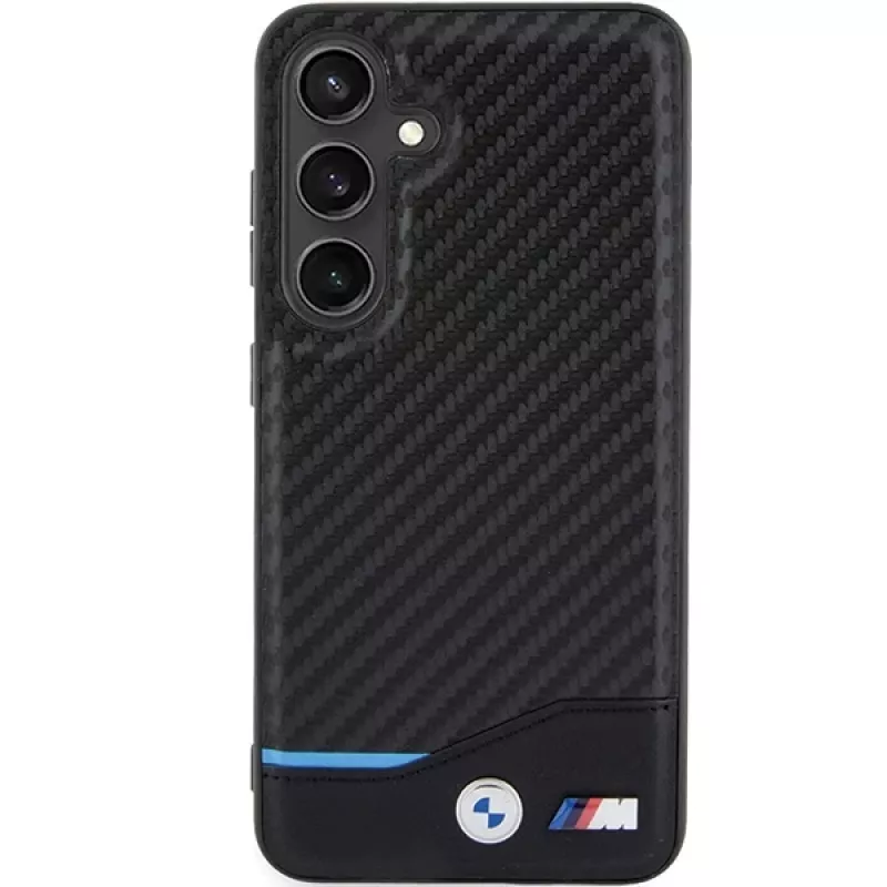BMW M Collection Echtleder Carbonfaser Hard Back Cover für Samsung Galaxy S24 - Schwarz
