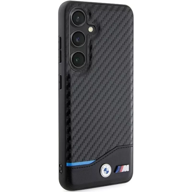 BMW M Collection Echtleder Carbonfaser Hard Back Cover für Samsung Galaxy S24 - Schwarz