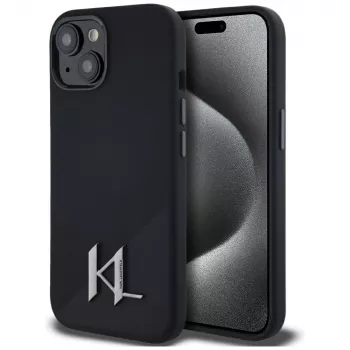KARL LAGERFELD Silicone Shadow Metal Initial MagSafe Case für iPhone 15 Schwarz