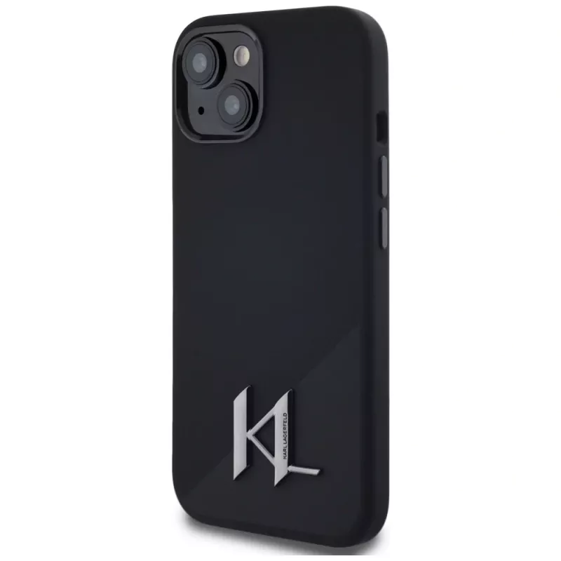 KARL LAGERFELD Silicone Shadow Metal Initial MagSafe Case für iPhone 15 Schwarz