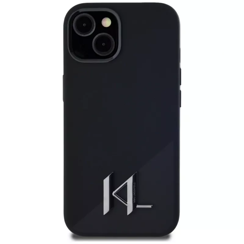 KARL LAGERFELD Silicone Shadow Metal Initial MagSafe Case für iPhone 15 Schwarz