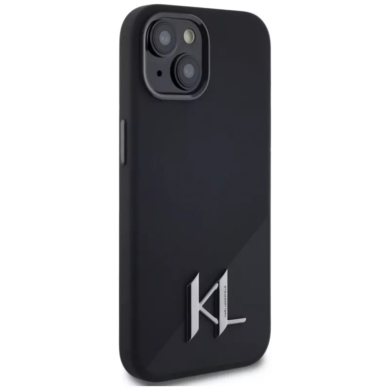 KARL LAGERFELD Silicone Shadow Metal Initial MagSafe Case für iPhone 15 Schwarz