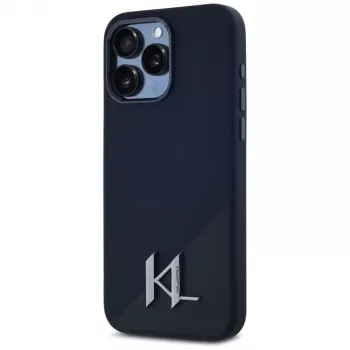 KARL LAGERFELD Silicone Shadow Metal Initial MagSafe Case für iPhone 15 Pro, Schwarz