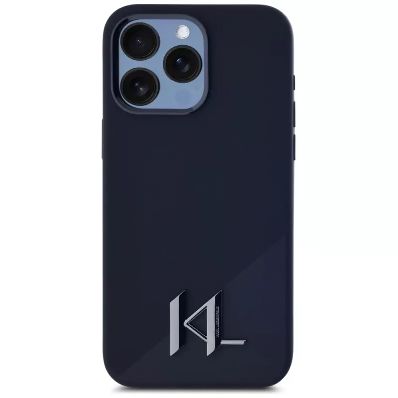 KARL LAGERFELD Silicone Shadow Metal Initial MagSafe Case für iPhone 15 Pro, Schwarz