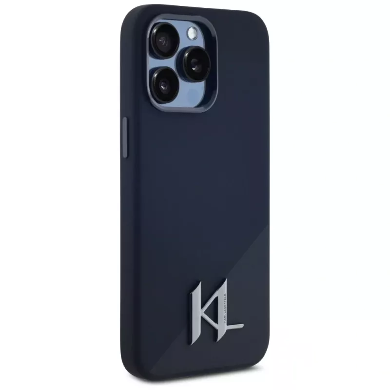 KARL LAGERFELD Silicone Shadow Metal Initial MagSafe Case für iPhone 15 Pro, Schwarz