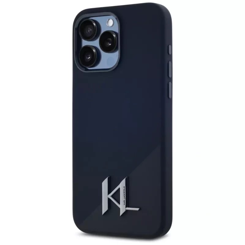 Karl Lagerfeld Silicone ShadowMetal Initial MagSafe Case für iPhone 15 Pro Max Schwarz