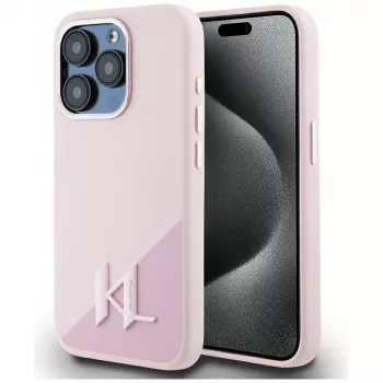 KARL LAGERFELD Silicone Shadow Metal Initial MagSafe Case für iPhone 15 Pro, Pink
